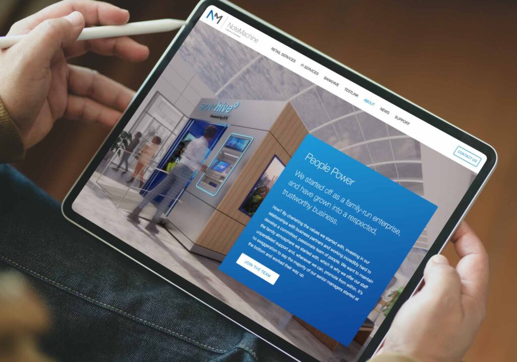 iPad Pro tablet showing NoteMachine Website Development