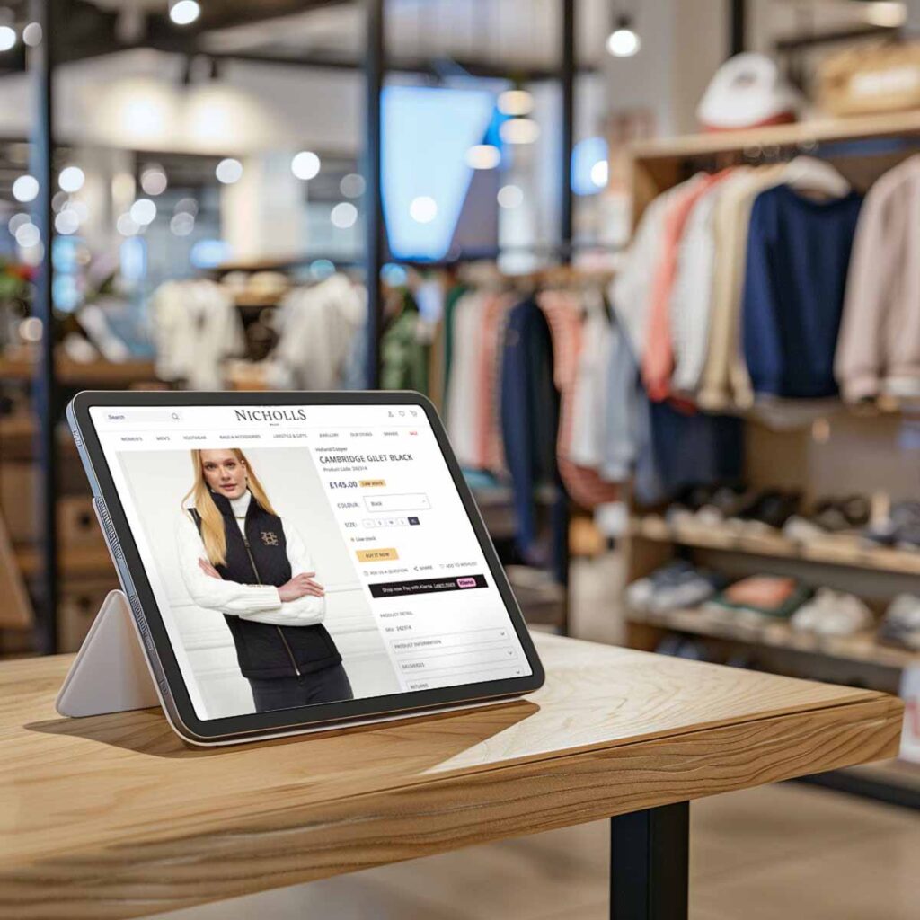 Nicholls ecommerce site’s responsive design on an iPad