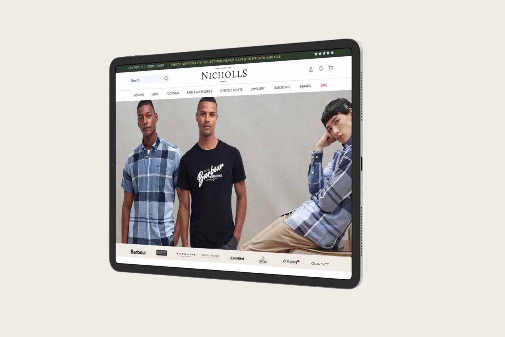 Nicholls ecommerce site’s responsive design on an iPad