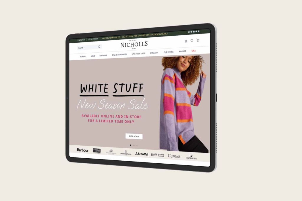 Nicholls ecommerce site on an iPad