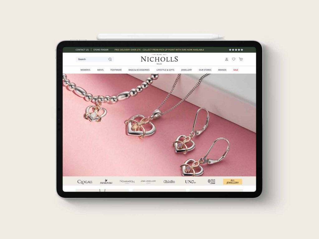 Nicholls ecommerce site’s responsive design on an iPad